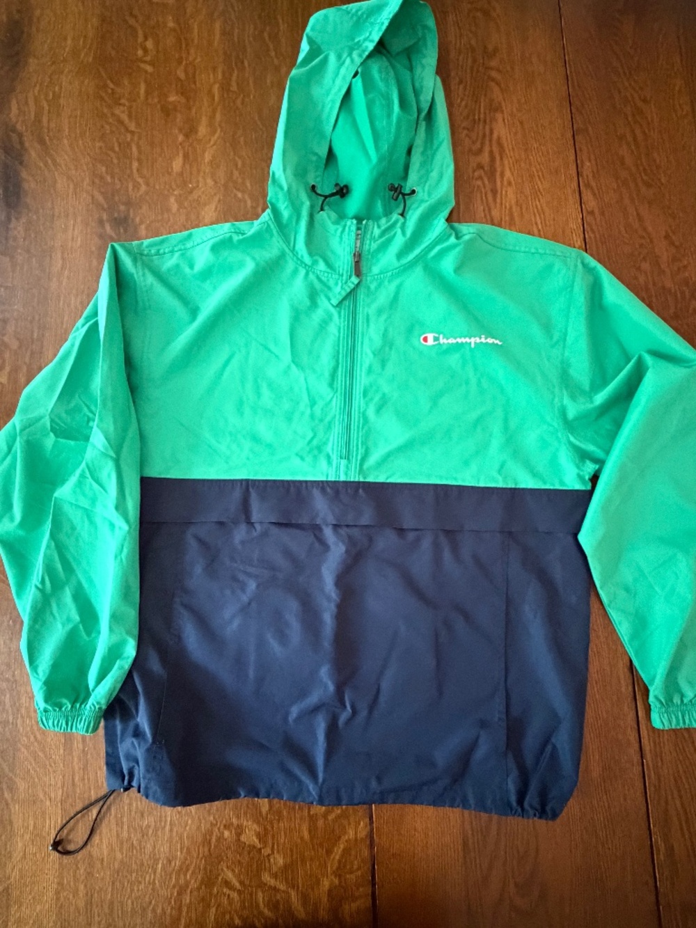 Champion Colorblock Packable Windbreaker Jacket Green/Navy Size Medium